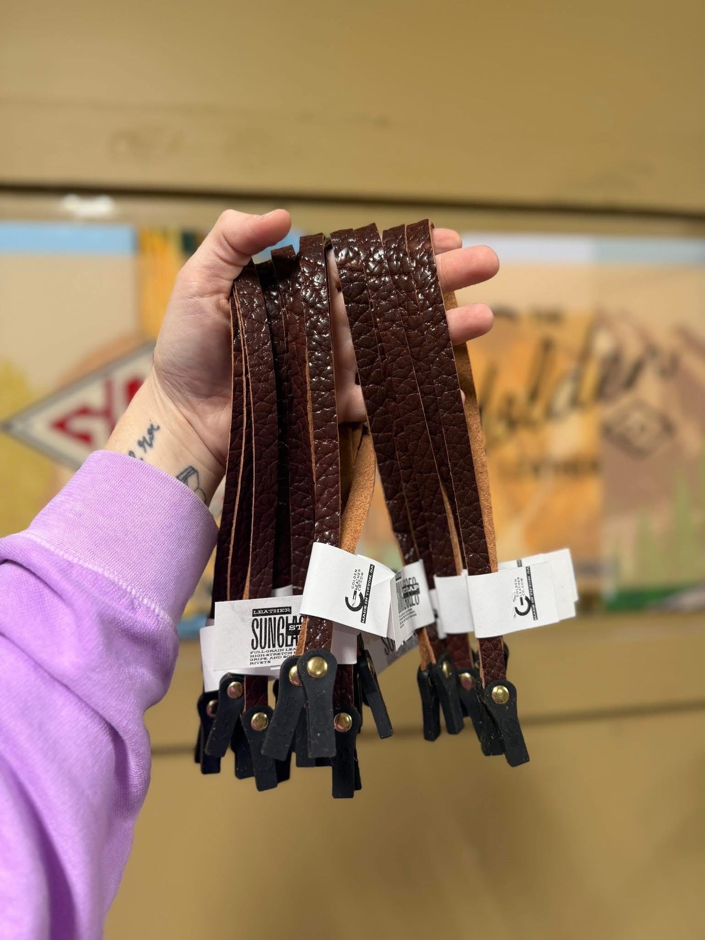 Shrunken Bison Leather Sunglasses Strap